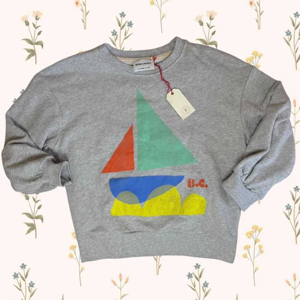 NWT Bobo Choses Kids Classic Sailboat Sweatshirt Logo Preppy Size 8-9